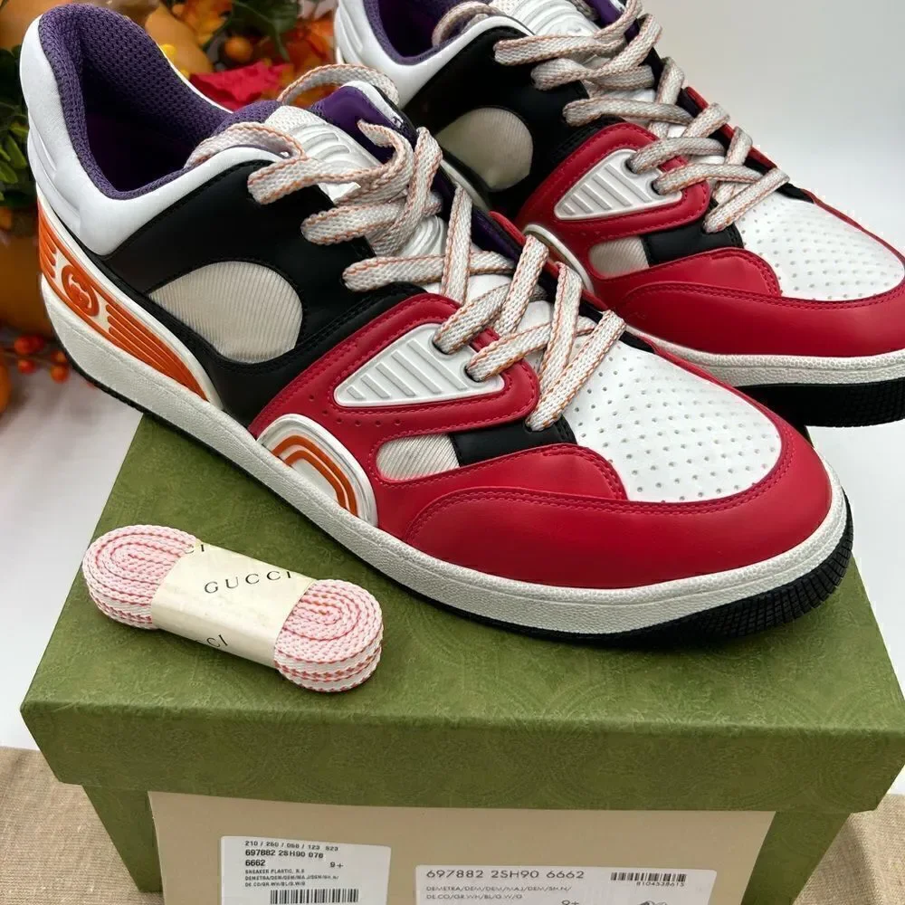 Men’s Gucci basket low top sneakers, size 10.5 fits 11.5 US made in Italy